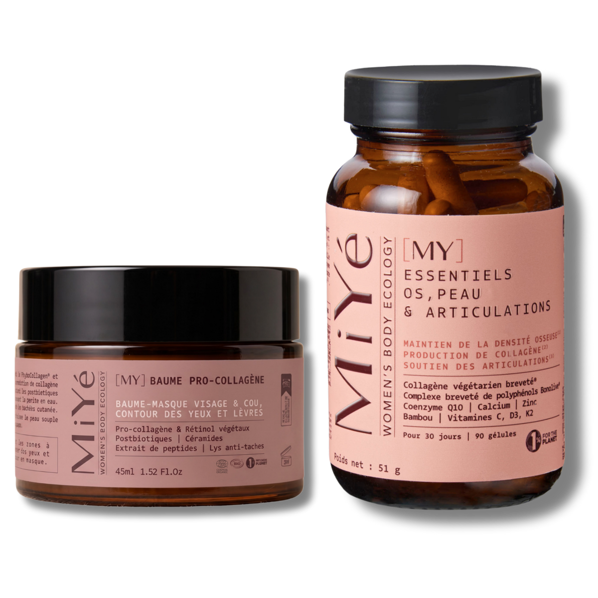 Lot de 2 produits : un complément alimentaire et un baume pour le maintien de la densité de la peau