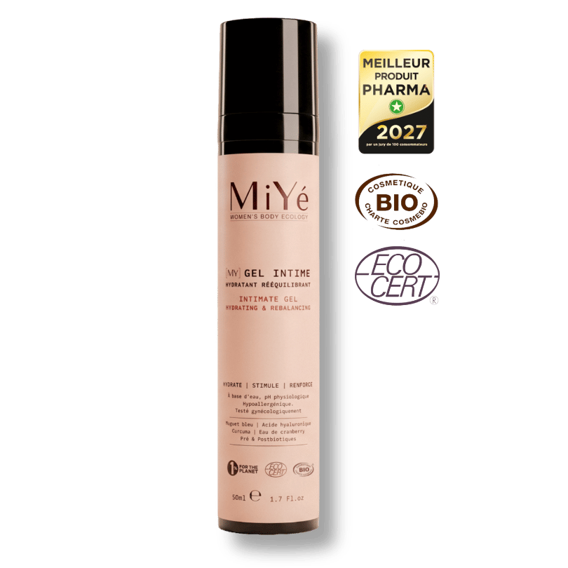 Tube airless de gel intime hydratant rééquilibrant bio, écocert et élu meilleur produit pharma 2027