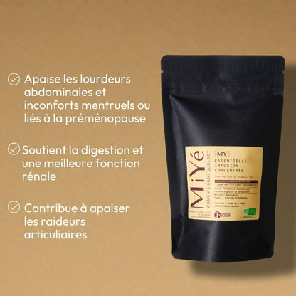 Bienfaits de l'infusion : soutien de la digestion, apaisement des raideurs articulaires, apaisement des lourdeurs abdominales et inconforts menstruels