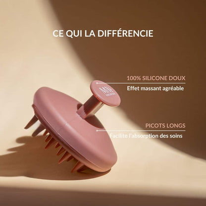 La brosse massante 100% silicone doux a un effet massant agréable, des picots longs pour faciliter l'absorption des soins