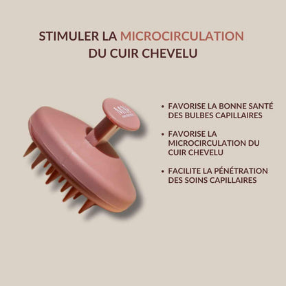 La brosse à picots stimule la microcirculation du cuir chevelu, favorise la bonne santé des bulbes capillaires et facilite la pénétration des soins