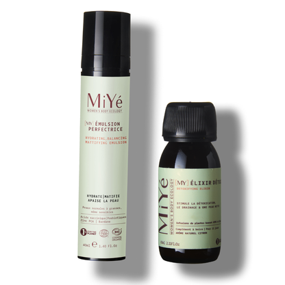 Le pack détoxification de la peau avec [MY] émulsion perfectrice et [my] élixir détox
